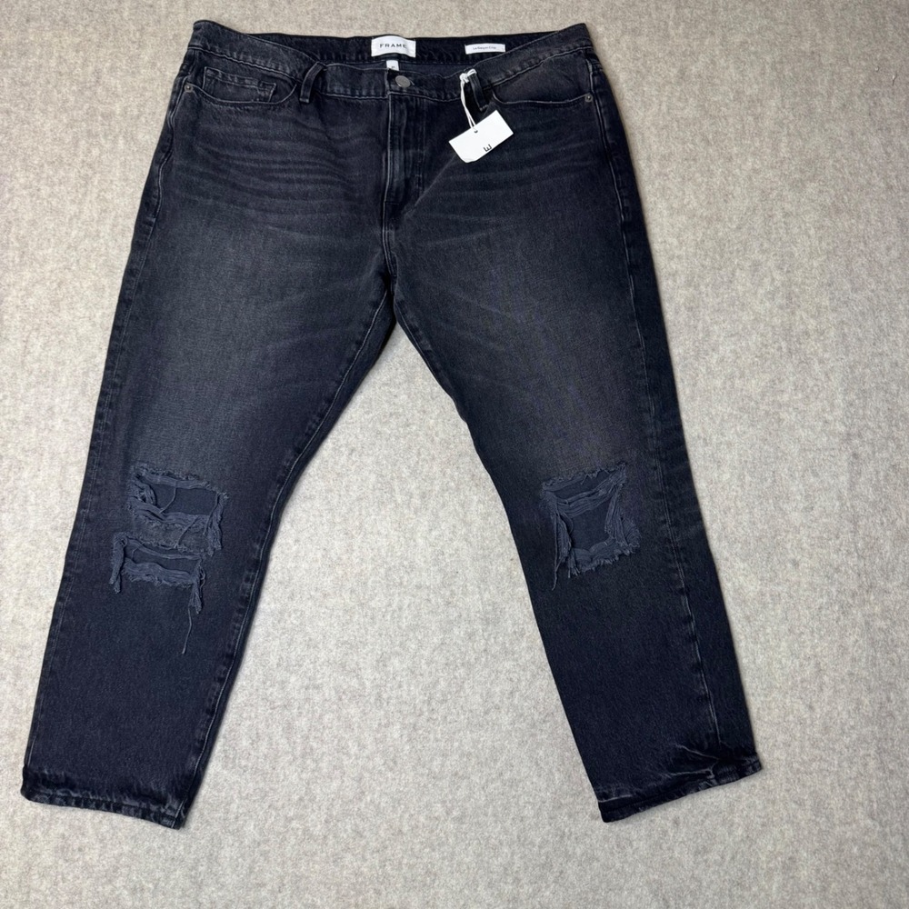 Frame Le Garcon Crop Jeans Womens 31 Black Distressed Slim Boyfriend NWT